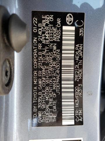 JTDEPMAE4N3010474 - 2022 TOYOTA COROLLA LE BLUE photo 13