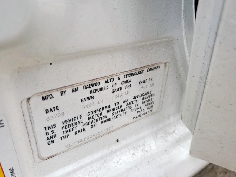 KL1TD56628B259977 - 2008 CHEVROLET AVEO BASE Սպիտակ լուսանկար 12