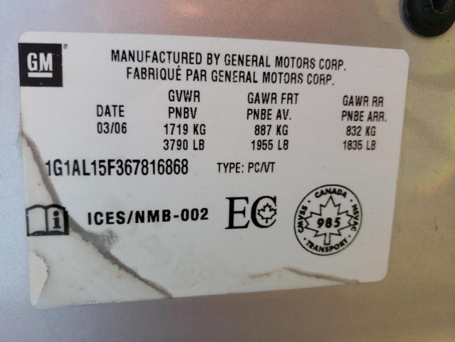 1G1AL15F367816868 - 2006 CHEVROLET COBALT LT SILVER photo 12