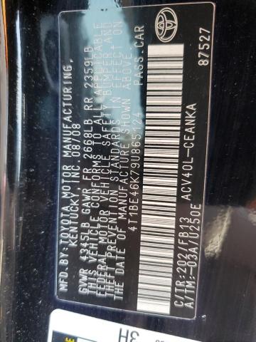 4T1BE46K79U865124 - 2009 TOYOTA CAMRY BASE Czarny zdjęcie 12