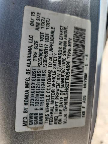 5FNRL5H62FB094896 - 2015 HONDA ODYSSEY EXL SILVER photo 13