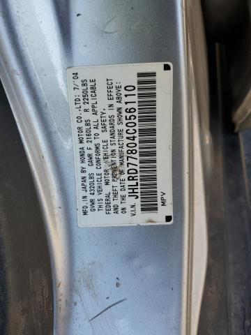 JHLRD77804C056110 - 2004 HONDA CR-V EX SILVER photo 12