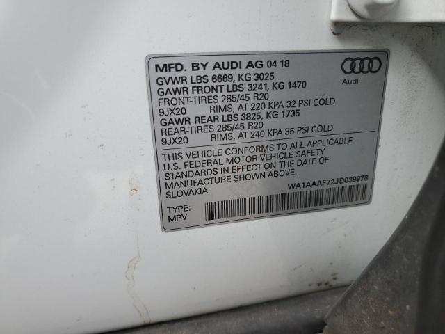 WA1AAAF72JD039978 - 2018 AUDI Q7 PREMIUM Ақ фото 13