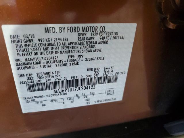 MAJ6P1UL7JC204123 - 2018 FORD ECOSPORT SE BROWN photo 13