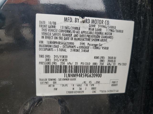 1LNHM94R59G620900 - 2009 LINCOLN MKS BLACK photo 12