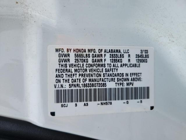 5FNRL18633B072085 - 2003 HONDA ODYSSEY EX WHITE photo 14