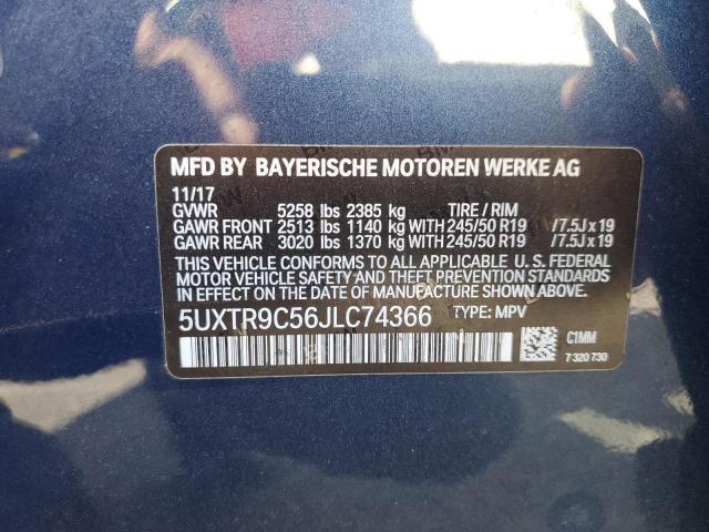 5UXTR9C56JLC74366 - 2018 BMW X3 XDRIVE30I ლურჯი ფოტო 13