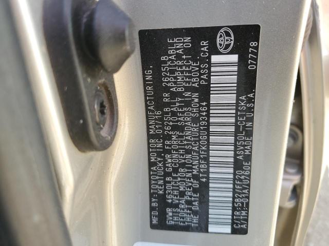 4T1BF1FK0GU193464 - 2016 TOYOTA CAMRY LE GOLD photo 12