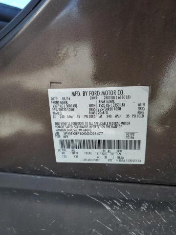 1FM5K8F80GGC91477 - 2016 FORD EXPLORER LIMITED ყავისფერი ფოტო 13