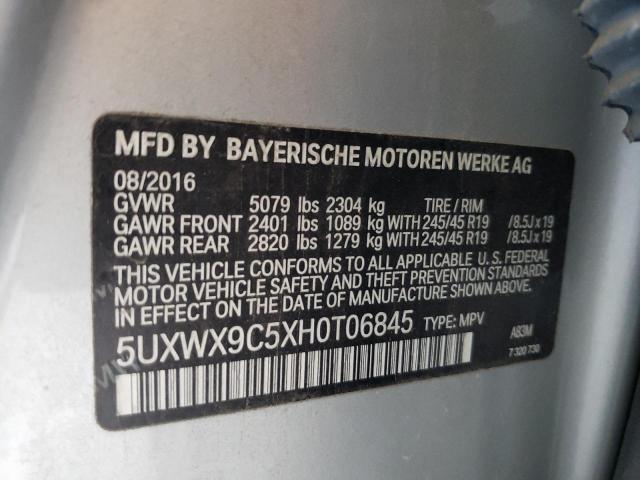 5UXWX9C5XH0T06845 - 2017 BMW X3 XDRIVE28I SILVER photo 13