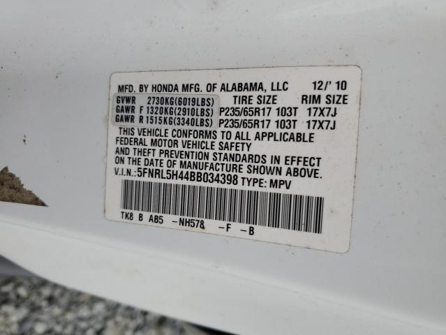 5FNRL5H44BB034398 - 2011 HONDA ODYSSEY EX WHITE photo 14