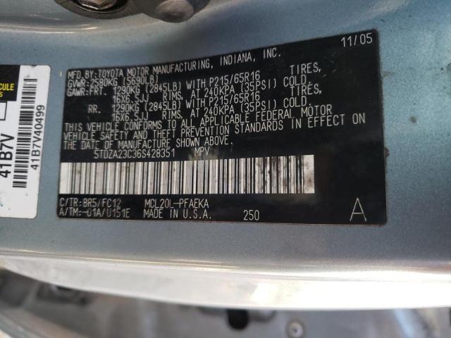 5TDZA23C36S428351 - 2006 TOYOTA SIENNA SE CE BLUE photo 10