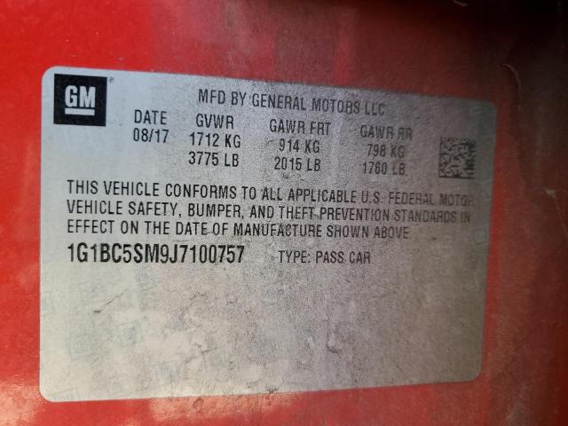 1G1BC5SM9J7100757 - 2018 CHEVROLET CRUZE LS RED photo 12