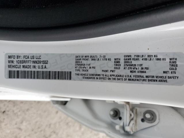 1C6SRFFT1NN391552 - 2022 RAM 1500 BIG HORN/LONE STAR WHITE photo 12