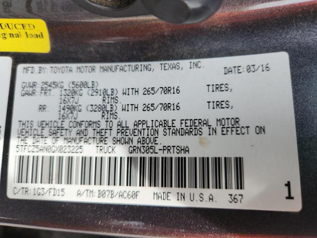 5TFCZ5AN0GX023225 - 2016 TOYOTA TACOMA DOUBLE CAB CHARCOAL photo 12