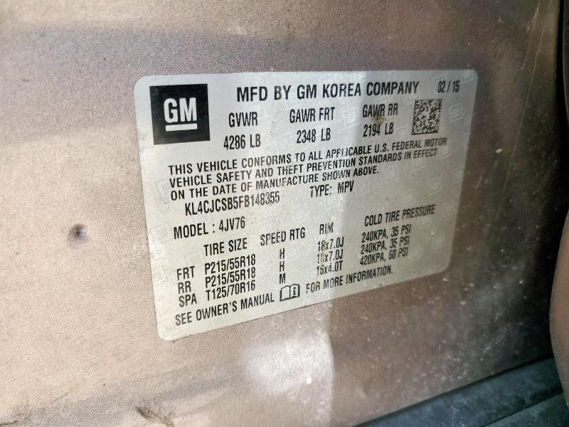 KL4CJCSB5FB148355 - 2015 BUICK ENCORE TAN photo 13