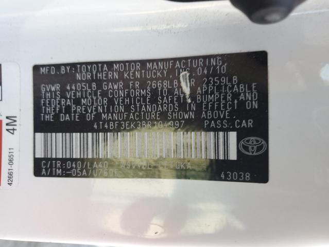 4T4BF3EK3BR104997 - 2011 TOYOTA CAMRY BASE WHITE photo 12