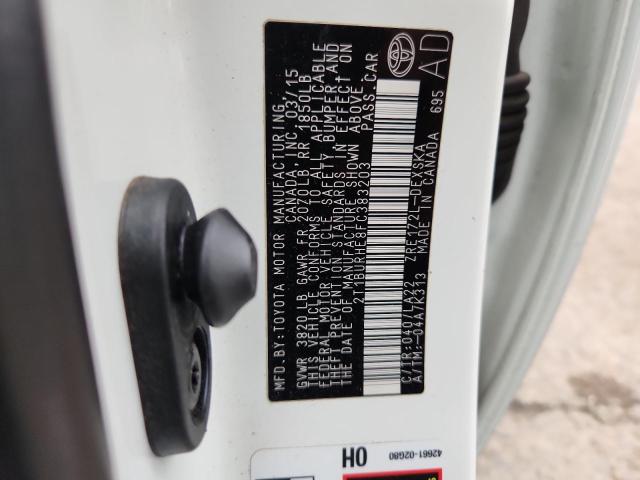 2T1BURHE8FC383203 - 2015 TOYOTA COROLLA L WHITE photo 12