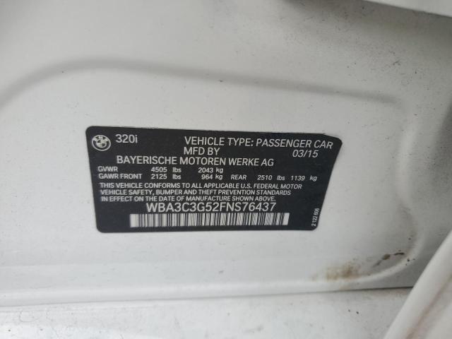 WBA3C3G52FNS76437 - 2015 BMW 320 I XDRIVE WHITE photo 12