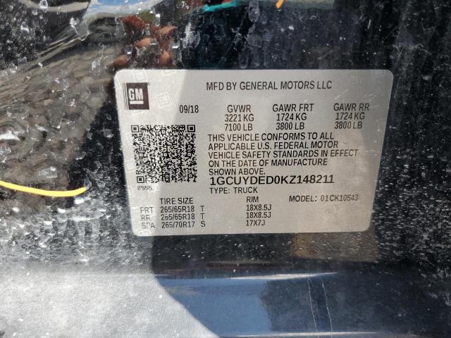 1GCUYDED0KZ148211 - 2019 CHEVROLET SILVERADO K1500 LT Noir photo 12