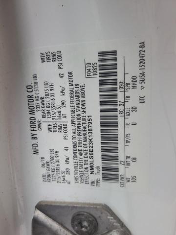 NM0LS6E23K1387951 - 2019 FORD TRANSIT CONNECT XL أبيض صورة 13