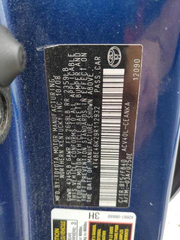 4T4BE46K29R112932 - 2009 TOYOTA CAMRY BASE BLUE photo 12