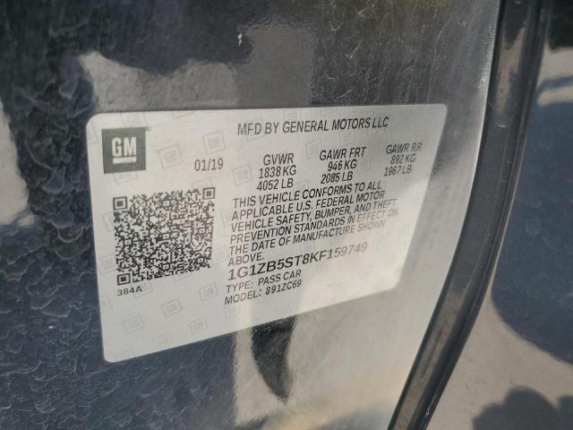 1G1ZB5ST8KF159749 - 2019 CHEVROLET MALIBU LS أسود صورة 12