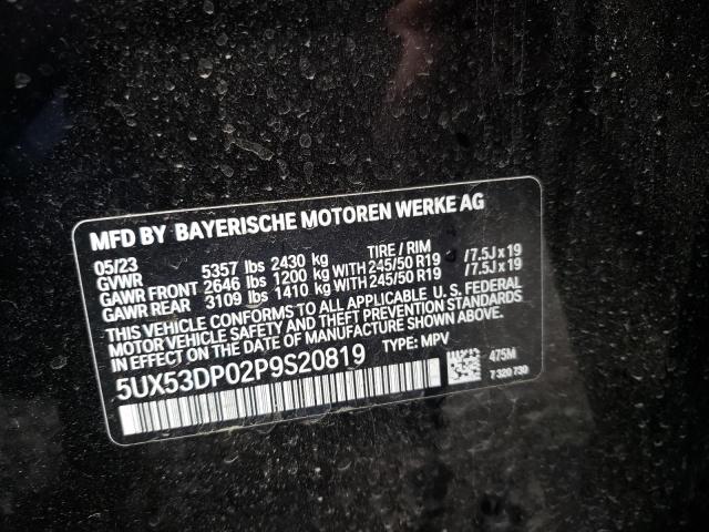 5UX53DP02P9S20819 - 2023 BMW X3 XDRIVE30I BLACK photo 13