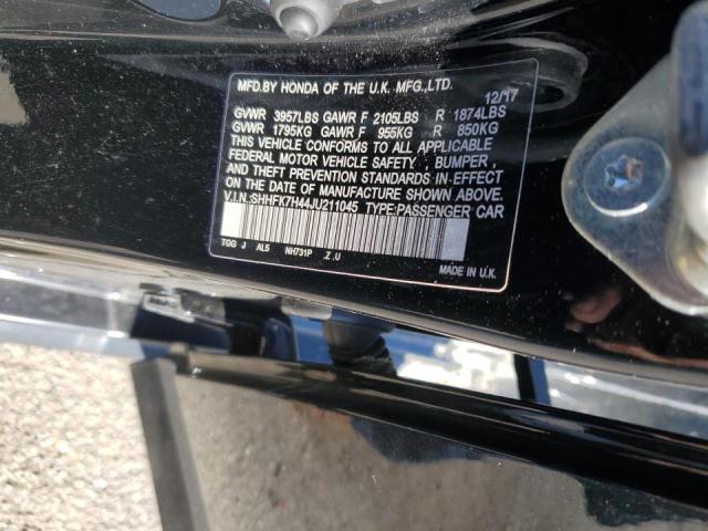 SHHFK7H44JU211045 - 2018 HONDA CIVIC SPORT 黑色 照片 12