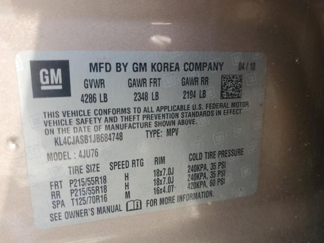 KL4CJASB1JB684748 - 2018 BUICK ENCORE PREFERRED TAN photo 13