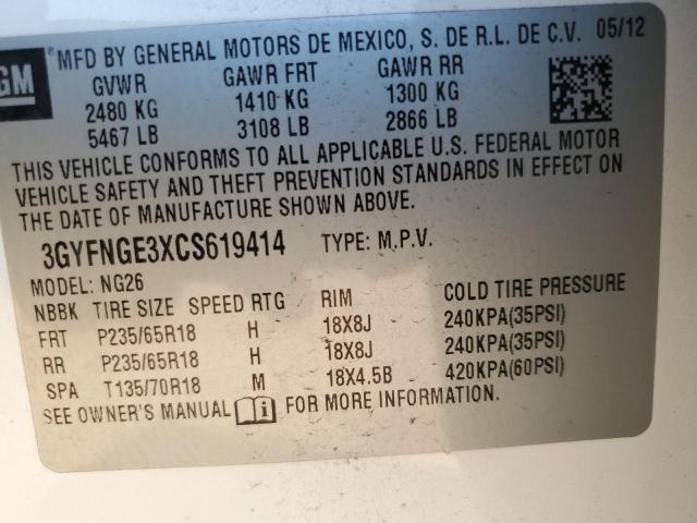 3GYFNGE3XCS619414 - 2012 CADILLAC SRX თეთრი ფოტო 13