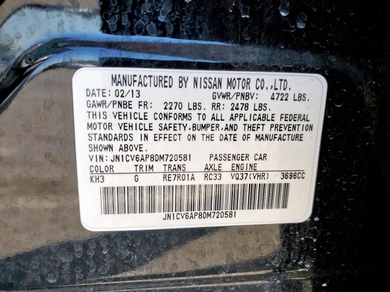 JN1CV6AP8DM720581 - 2013 INFINITI G37 BASE BLACK photo 12