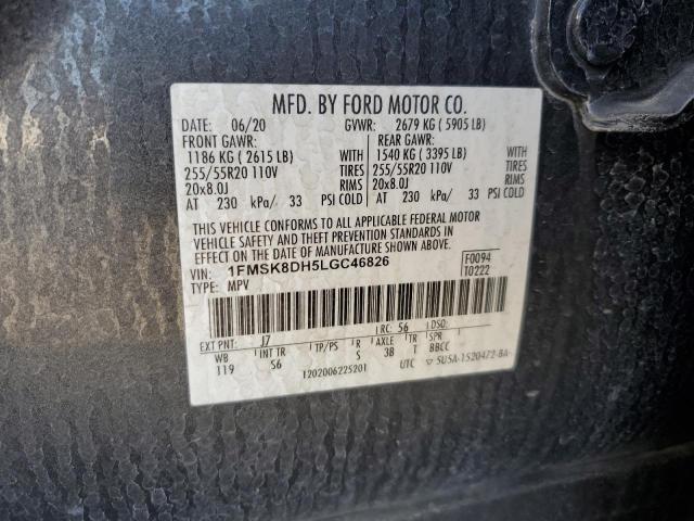 1FMSK8DH5LGC46826 - 2020 FORD EXPLORER XLT Boz foto 13