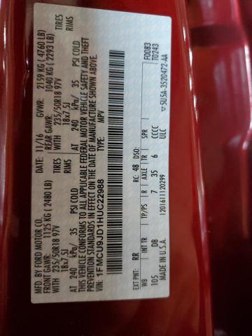 1FMCU9JD1HUC22988 - 2017 FORD ESCAPE TITANIUM RED photo 14