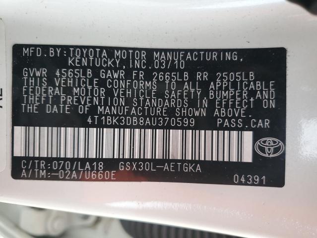 4T1BK3DB8AU370599 - 2010 TOYOTA AVALON XL WHITE photo 13