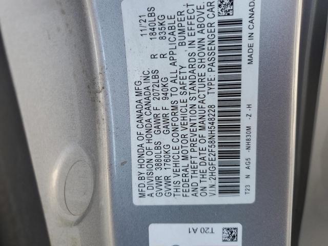 2HGFE2F58NH548228 - 2022 HONDA CIVIC SPORT 银色 照片 12