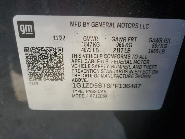 1G1ZD5ST8PF136487 - 2023 CHEVROLET MALIBU LT ნაცრისფერი ფოტო 12