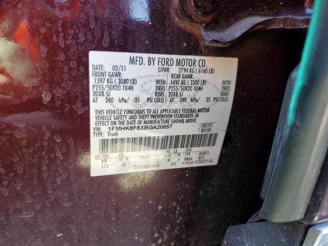 1FMHK8F8XBGA20657 - 2011 FORD EXPLORER LIMITED 勃艮第红 照片 13