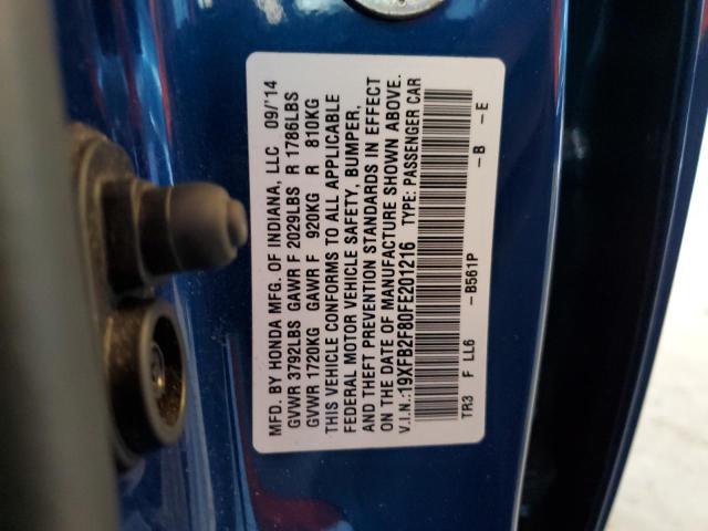 19XFB2F80FE201216 - 2015 HONDA CIVIC EX BLUE photo 13