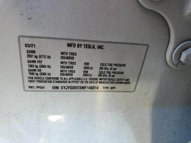5YJYGDEE5MF140014 - 2021 TESLA MODEL Y WHITE photo 13