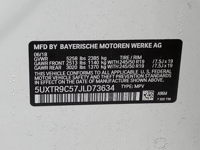 5UXTR9C57JLD73634 - 2018 BMW X3 XDRIVE30I WHITE photo 12