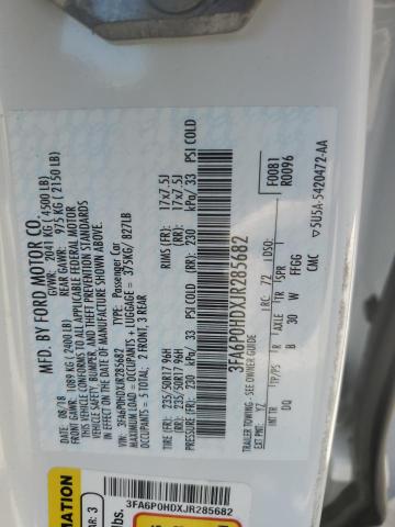 3FA6P0HDXJR285682 - 2018 FORD FUSION SE WHITE photo 12