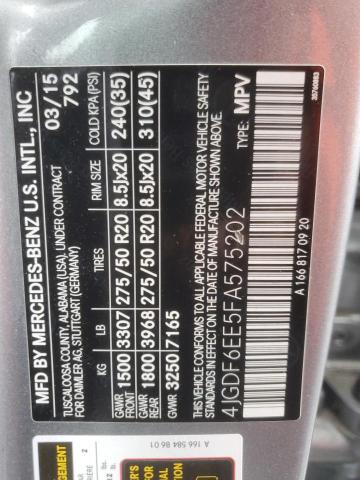 4JGDF6EE5FA575202 - 2015 MERCEDES-BENZ GL 450 4MATIC SILVER photo 13