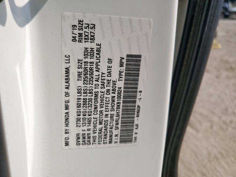 5FNRL6H78KB100824 - 2019 HONDA ODYSSEY EXL Blanc photo 13