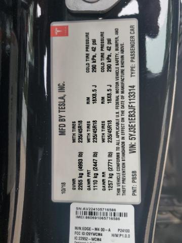 5YJ3E1EB3JF113314 - 2018 TESLA MODEL 3 Қара фото 13
