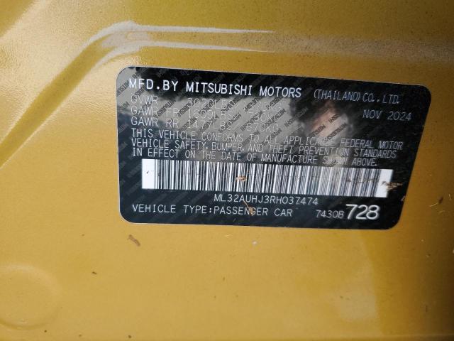 ML32AUHJ3RH037474 - 2024 MITSUBISHI MIRAGE ES YELLOW photo 12