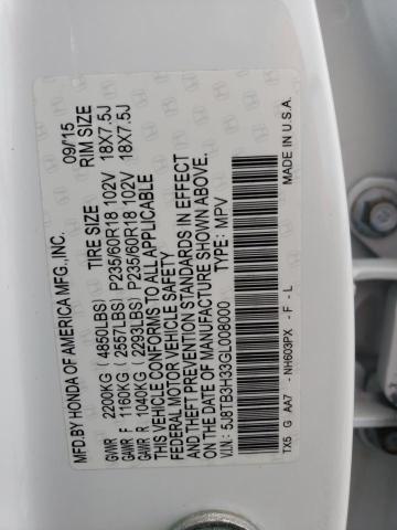 5J8TB3H33GL008000 - 2016 ACURA RDX WHITE photo 12