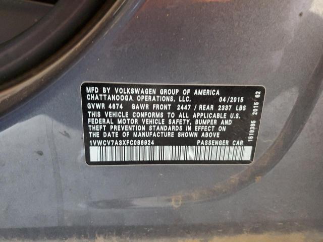 1VWCV7A3XFC086924 - 2015 VOLKSWAGEN PASSAT SEL GRAY photo 13