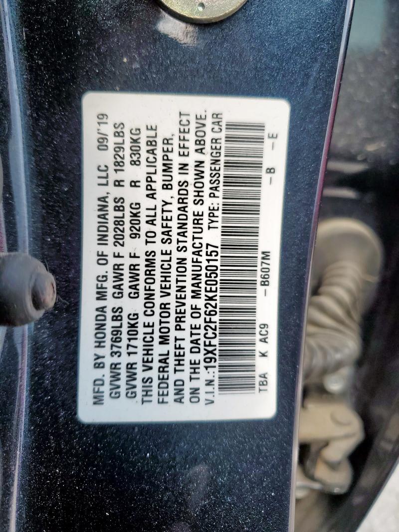 19XFC2F62KE050157 - 2019 HONDA CIVIC LX CHARCOAL photo 12