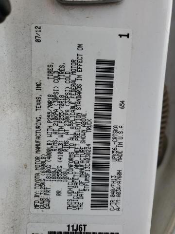 5TFUM5F13CX038224 - 2012 TOYOTA TUNDRA DOUBLE CAB SR5 WHITE photo 12